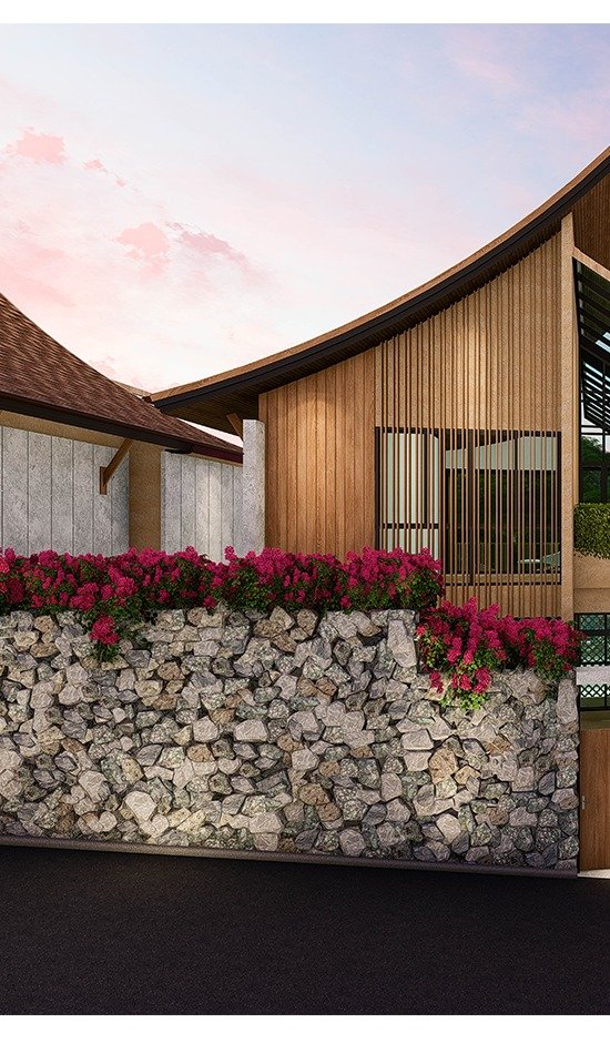 Aluminium and timber slat detail - 3LH Phuket Close-up detail of aluminium and timber slat exterior joinery by 3LH