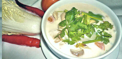 Tom Kha Gai coconut and galangal soup at Le Celtique, Rawai Phuket