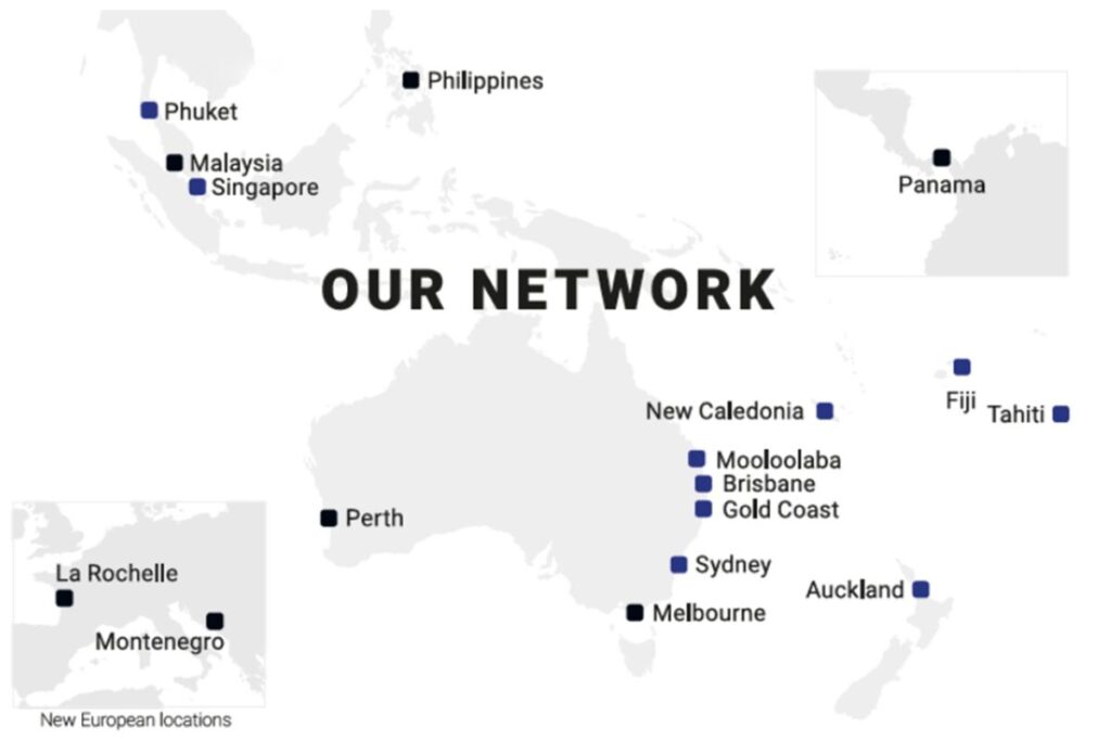 Map of The Yacht Sales Co. international sales network
